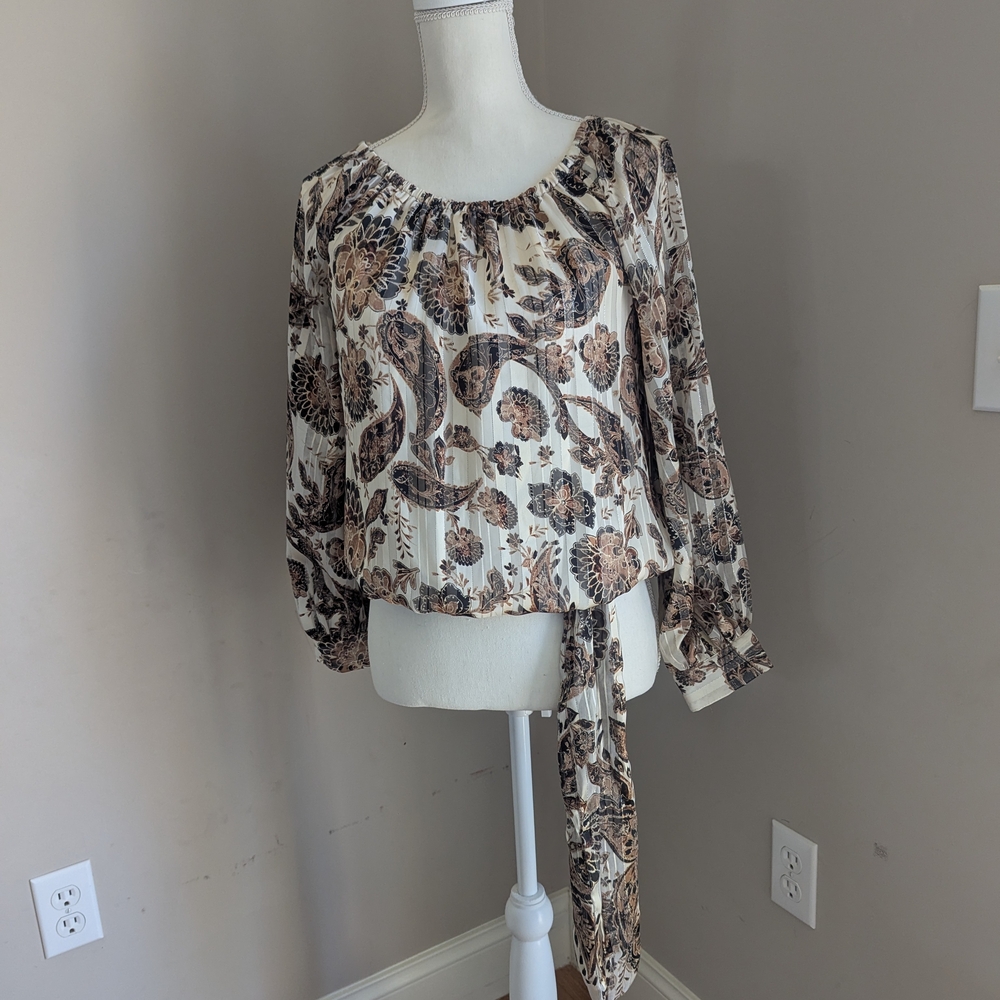 Vince Camuto Tan Relaxed Tie Front Blouse